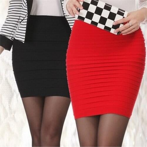 2019 Womens Sexy Fashion Pencil Straight Skirt Folded High Waist Stretch Mini Slim Short Skirt 16 Color Mature Girl Temptation
