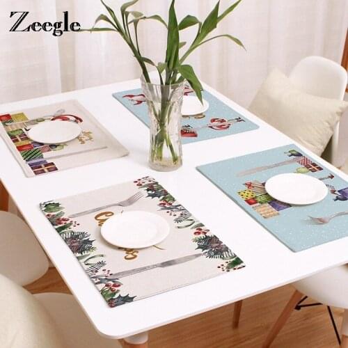 Zeegle Christmas Placemat Cotton Linen Western Pad Placemat Insulation Dining Table Mat Bowls Coasters Kitchen Accessories
