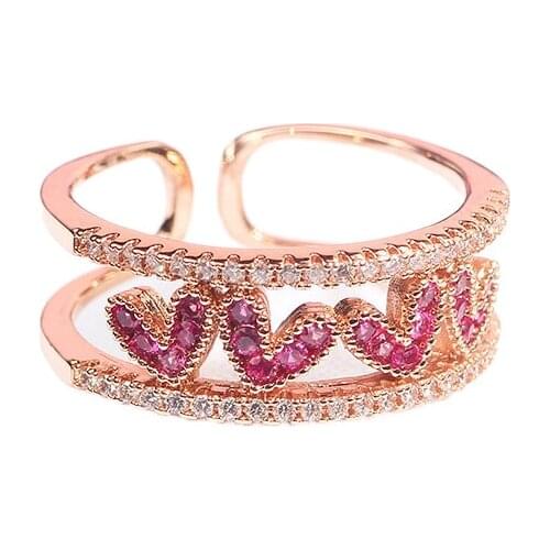 Rose Red Women Rings New Fashion Rings For Women Party Elegant Luxury Bridal Jewelry Hot Sale Crystal Engagement Design