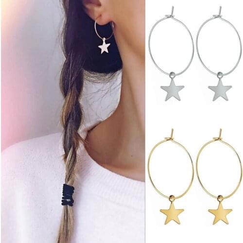 1Pair Fashion Women Girl Trendy Large Hoop Star Drop Earrings Big Smooth Circle Earrings Brand Loop Earrings Jewelry