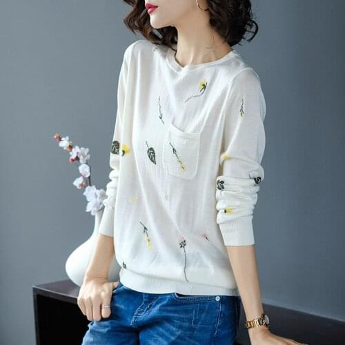 XL Brand Sweater 2019 Spring Fall Womens Sweater New OL Commuter Printed O-neck Sweater Pockets Bottoming Pullovers Sweater