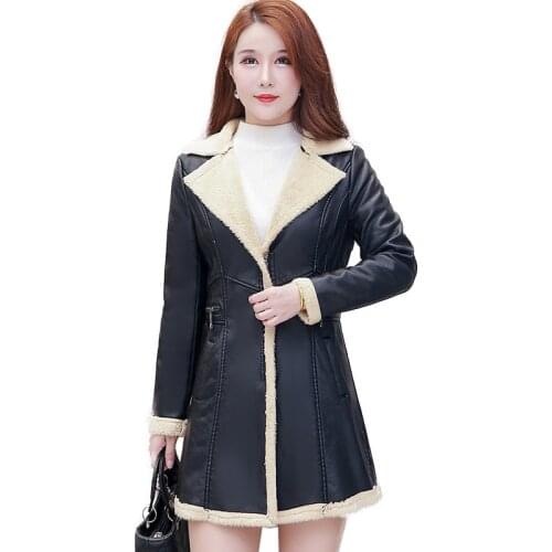 2020 Women Faux Leather Coat Female Long Warm Shearling Coats Suede Leather Jackets Autumn Winter Female PU Outerwear Plus Size