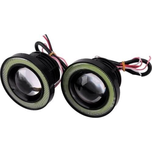 1 Pair 3" Universal Car Driving Lamp Fog Light Projector with COB LED Angel Eye Halo Ring 1200LM 30W Clear Led