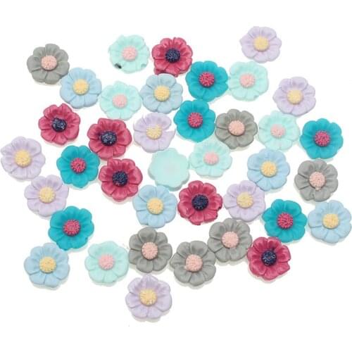 100Pcs Mixed Colorful Resin Flower Decoration Crafts Flatback Cabochon Beads Embellishments For Scrapbooking DIY Accessories