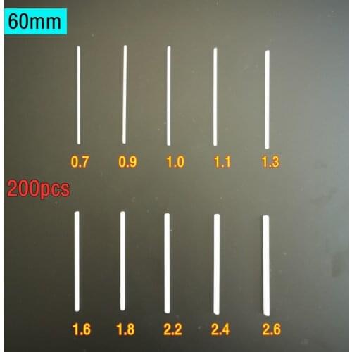 200pcs 60mm Glass fiber rod for squid hook 0.7/0.9/1/1.3/1.6/1.8/2.2/2.4/2.6 Fishing Bait Accessories Fiberglass pole Jig stick