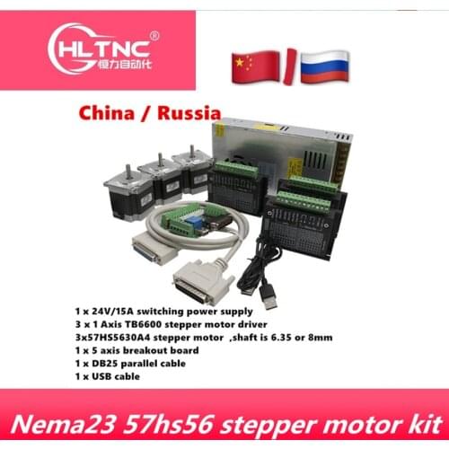 3Axis Kit 3 pcs TB6600 4A stepper motor driver + Nema23 DC motor 57HS5630A4/D8+ 5 axis interface board+ power supply for CNC