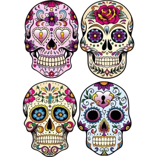 4 X Personality Car Stickers Mexican Sugar Skull Classic Combination Cover Scratch Anti-UV Accessories PVC Decal 9cm*6cm