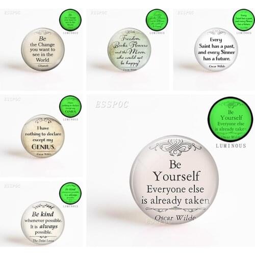 5pcs/set Be Yourself Inspirational Oscar Wilde Quotes Jewelry Making Luminous Glass Dome Keyring Necklace Jewelry Birthday Gift