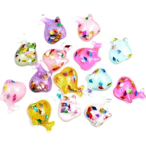 50pcs Glitter Clear Resin Dolphin Decoration Crafts Flatback Cabochon Embellishments For Scrapbooking Beads Diy Accessories