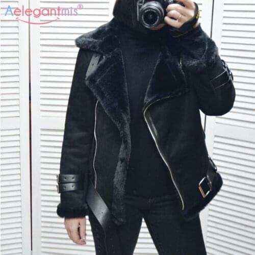 Aelegantmis Women's Leather Jackets With Fur