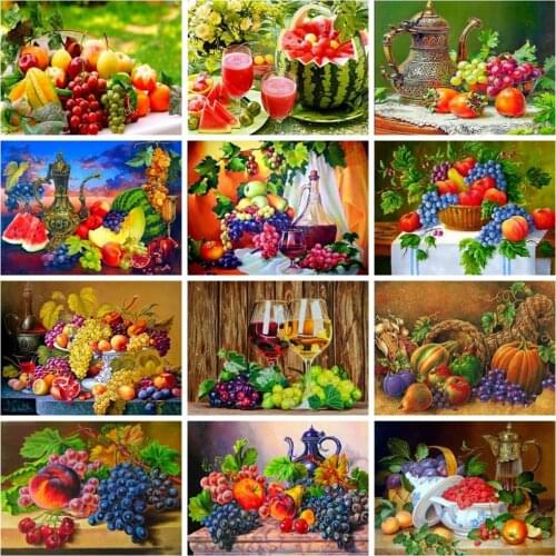Huacan Diamond Painting Fruit Mosaic Grape Full Square Embroidery Apple Cross Stitch Home Decor Rhinestone Pictures