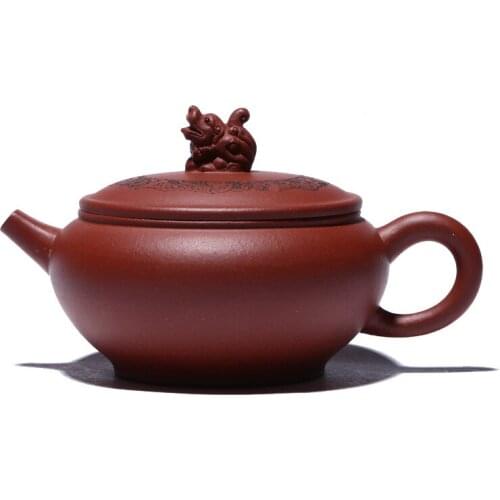 Blessing Purple Clay Pot Fully Handmade Home Tibetan Red Leather Dragon Teapot Big Mouth Household Teapot Cute Teapot