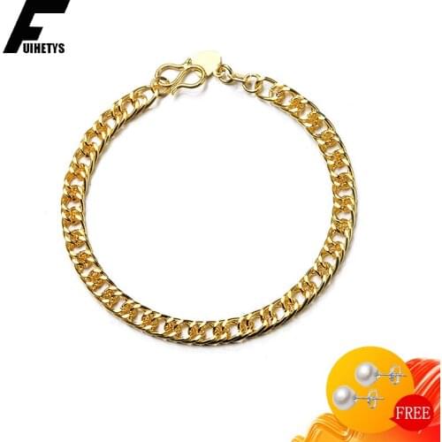 Trendy Men Bracelet 925 Silver Jewelry 4mm Male Couple Gold Color Bracelets Accessories for Wedding Engagement Party Wholesale