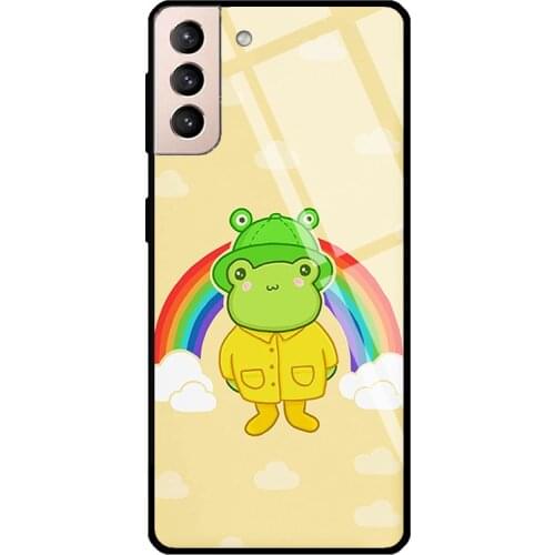 Frog Hat Kawaii Aesthetic Cottagecore Tempered Glass Cover For Samsung Galaxy S21 Ultra S20 FE S8 S9 S10 Plus Note 10 20 Case