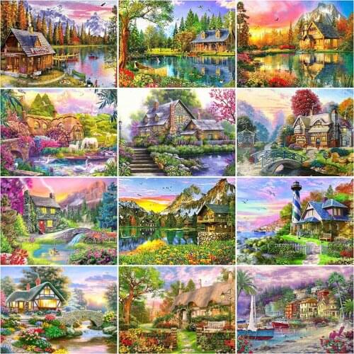 Evershine Diamond Embroidery House 5D DIY Full Square Diamond Painting Landscape Cross Stitch Autumn Wall Decoration
