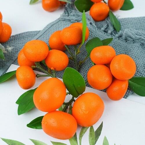 Fruit Fake Orange with Branches and Leaves Small Orange String 3 Heads Sugar Orange Foam Simulation Shatang Orange Model