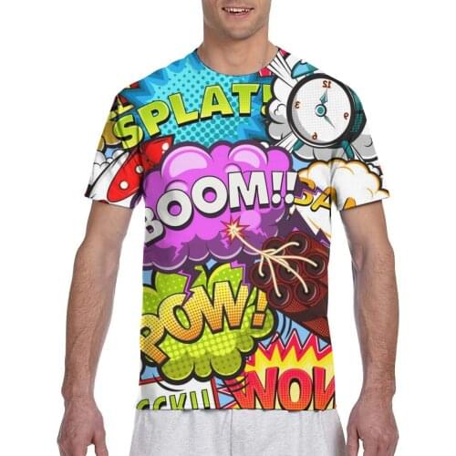 Comic Speech Bubbles Rocket Alarm Clock Casual T Shirts Tee Tops Summer Men Short Sleeve Streetwear Fashion Male Tshirts