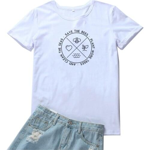 Save The Bees Plant More Trees T Shirt Women Letters Pattern Tshirt Woman Casual Camisetas Mujer Fashion Cotton Women T-shirt