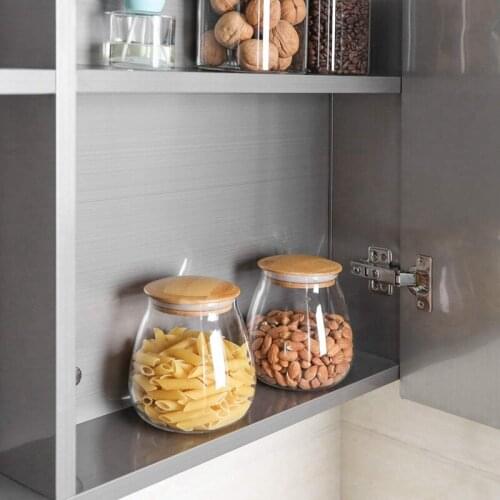 3 Pcs Airtight Clear Food Storage Jar Container with Wood Lid for Kitchen Tea Coffee Sugar Flour Spices