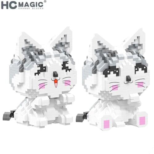 HC 6041 Smile Cartoon Cat Mirco Blocks Kitten Cute Chi Animal 3D Model 1022pcs Mini Diamond Building Small Bricks Assembly Toys