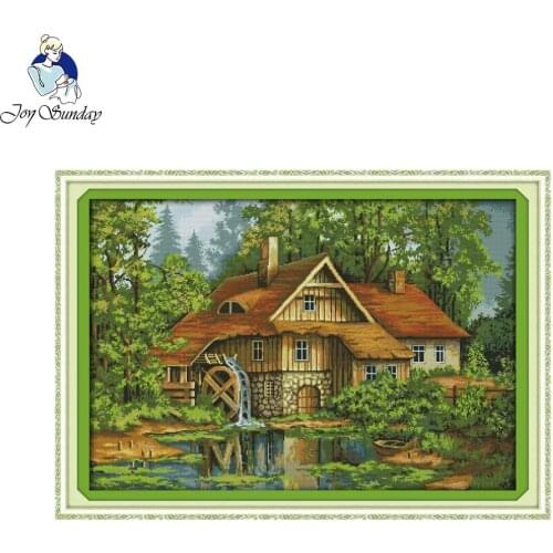 Joy Sunday Cabin with Water Truck Cross Stitch Kit DIY Embroidery Needles Needlework Diy Cross Stitch Painting Home Decoration