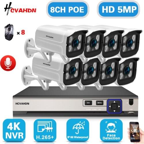 8CH 5MP POE Video Surveillance Cameras System H.265 4K NVR Outdoor Waterproof CCTV Camera Security System Kit 8 Channel IP Cam