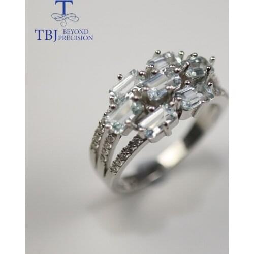 100% Natural Light blue Aquamarine Ring Natural brazil gemstones fine jewelry 925 sterling silver fine jewelry for women gift