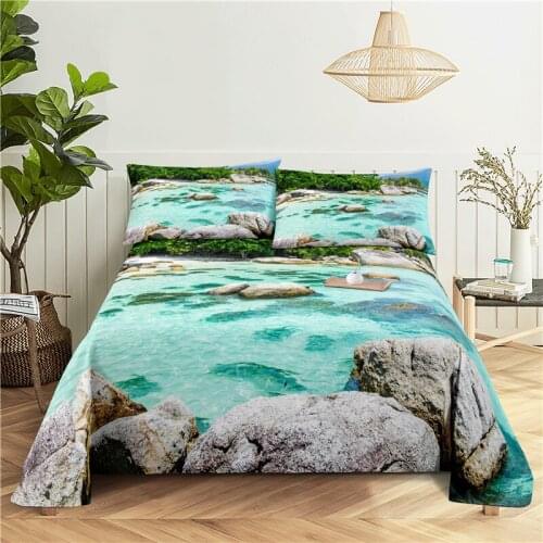 Mountains And Rivers 0.9/1.2/1.5/1.8/2.0m Digital Printing Polyester Bed Flat Sheet With Pillowcase Print Bedding Set