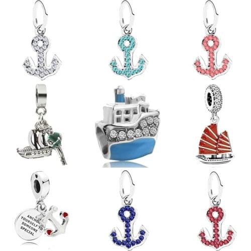 Ship and anchor pendant charms Sea lucky charm fit original pandora bracelet diy bead jewelry for Memorial gift