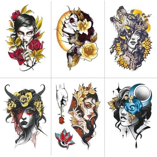 Beauty Punk Style Simulation Temporary Tattoos for Women Men Colorful Flower Arm Waterproof Tattoo Stickers Body Transfer Decals