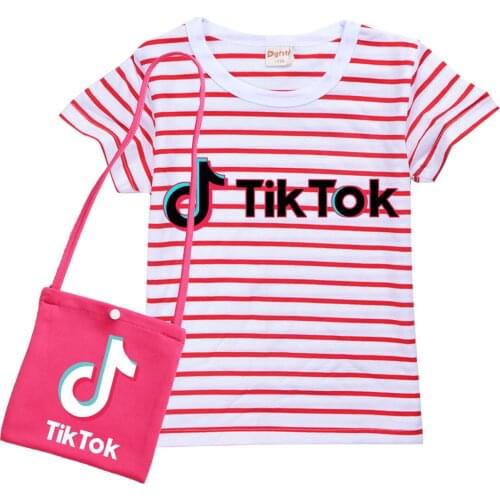 TIK TOK Summer childrens short sleeved striped T-shirt + bag boys and girls childrens clothes