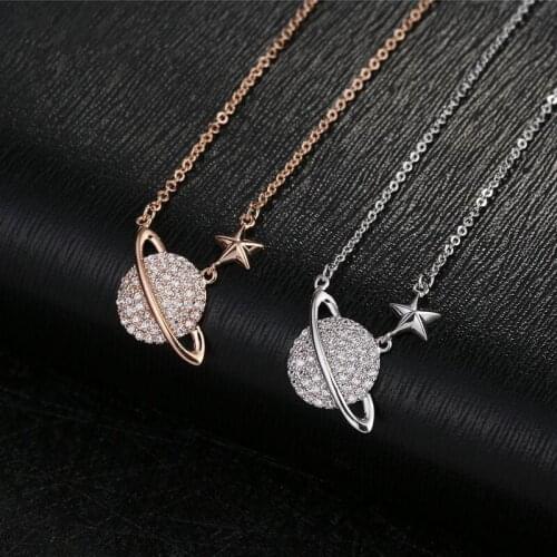 Minimalist Jewelry 925 Sterling Silver Crystal Planet Star Charm Necklaces & Pendants Choker Statement Necklace For Women dz286