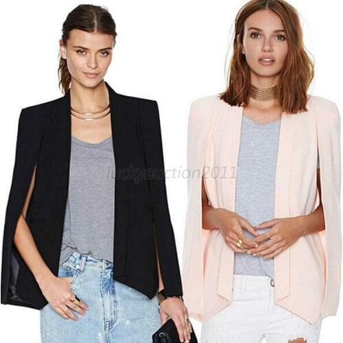 Fashion Womens Long Open Split Sleeve Cape Blazer Casual Suit Poncho Coat Jacket