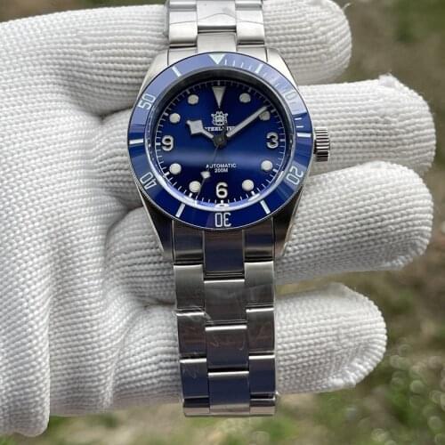STEELDIVE automatic watch men,mens dive watches mechanical wristwatch sport 200m waterproof BGW9 luminous clock ceramic bezel