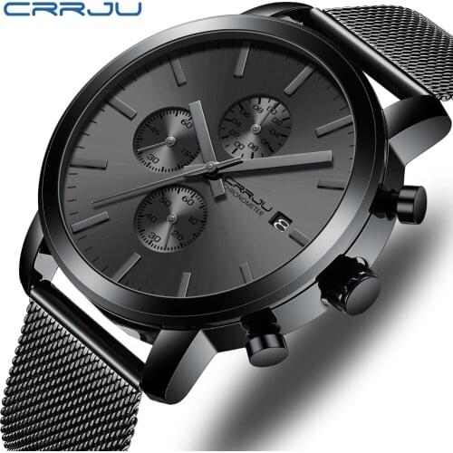 Mens Watches CRRJU Watches Chronograph Waterproof Date Analog Quartz Fashion Business Wrist Watches for Men relogio masculino