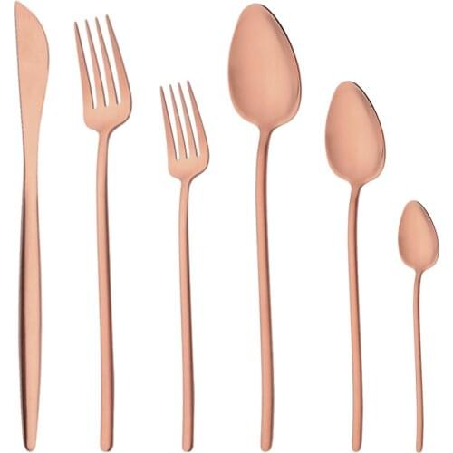 6Pcs Rose Matte Dinnerware Set 18/10 Stainless Steel Flatware Cutlery Set Gold Dinner Knife Fork Spoon Silverware Tableware