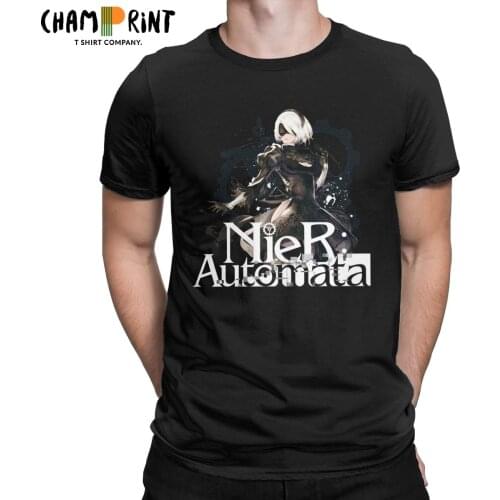 Nier Automata 2B Logo T Shirt Men Cotton Novelty T-Shirts Round Collar Tees Short Sleeve Tops Birthday Present