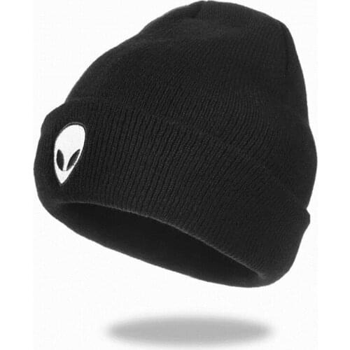 MAODAGUANJIA New Autumn Winter Hat Knitted Hat Wool Women Solid Color Alien Pattern Beanies Soft Cap Men Women Hats Christmas