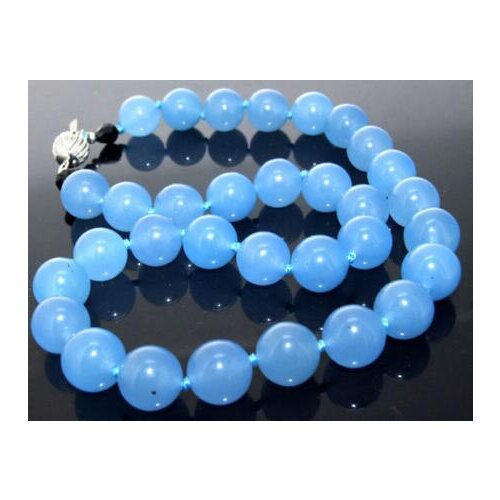 New Necklace 10MM Blue Jade Necklace Round Gem Beads Knotted Choker Candy Jade 18"