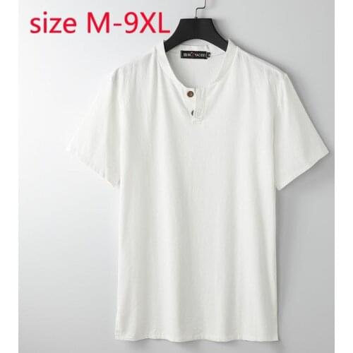 New Arrival Fashion Super Large Cotton Linen Men Summer Thin Short Sleeve Casual Men T Shirt Plus Size M-3XL4XL5XL6XL7XL8XL9XL