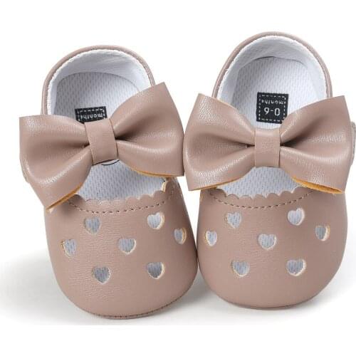 Infant Baby Girl Shoes Bowknot Anti-Slip Soft Sole Hook First Walkers Heart Cutout Toddler Infant Baby Girl Kids Shoes 0-18M