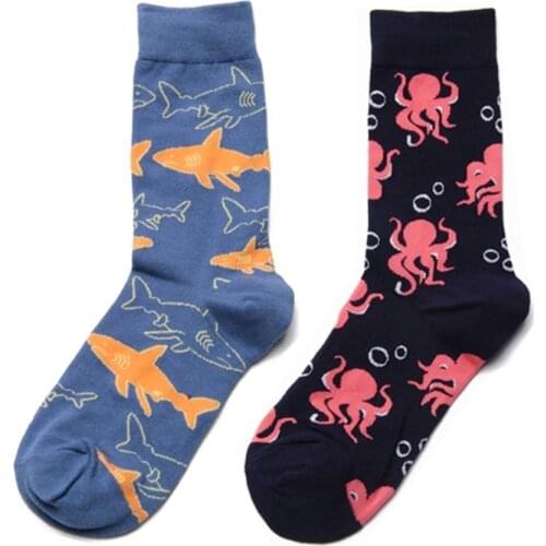 Peonfly Pair 1 Men Combed Cotton Cartoon Animal Bird Shark Zebra Sea Food Geometric Novelty Funny Socks