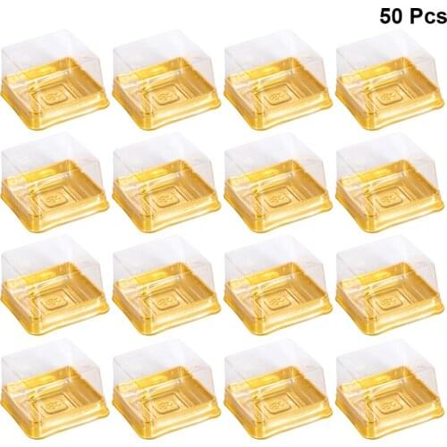 50pcs Plastic Square Moon Cake Packaging Box Egg-Yolk Puff Container Golden Packing Box Mooncake Boxes And Packaging Wedding