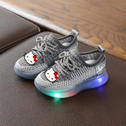 Sanrio Hello Kitty Lights Casual Shoes Spring Autumn Childrens LED Sports Shoes Boys Girls Fashion Luminous Coconut Shoes