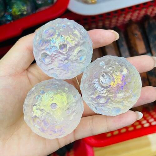 Natural Aura Moon Mineral Healing Crystal Quartz Electroplate Ball For Home Decor