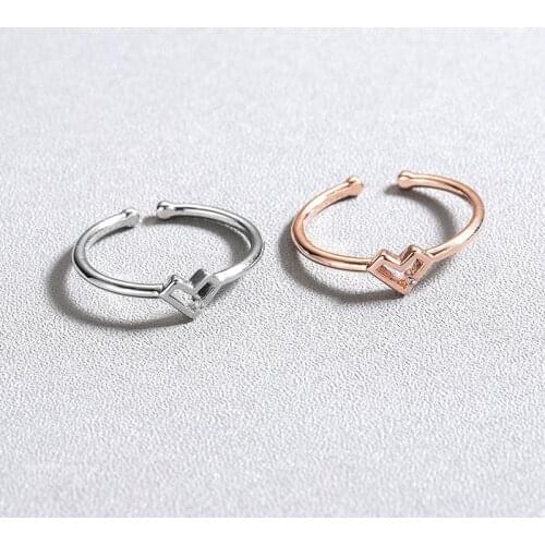 Simple Hollow Out Heart-shaped Opening CZ Ring Charming Female Rose Gold Ring Accessories Fashion Party Jewelry Gift