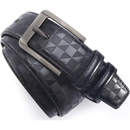 New Classic Vintage Mens Plaid Leather Belt Casual Pin Buckle Belt for Jeans Trouser Belt Accessories for Men Luxury Belt