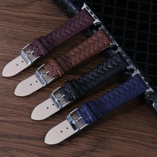 Woven Pattern Watch Strap for Apple Watch Leather Strap Black Replacement 38mm 40mm for iwatch Series 5/4/3/2/1 42mm 44mm Soft