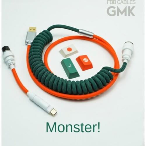 FBB Cables Customized Keyboard Line Handmade Custom Braided Spiral Data Spring Line Type C GMK Monster Colorway Red and Green