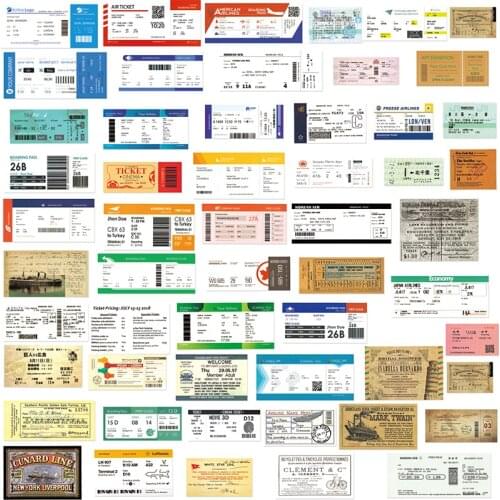 10/30/50Pcs Retro Airline Boarding Pass Train Ticket Ferry Ticket Sticker Travel Luggage Tide Logo Retro Sticker